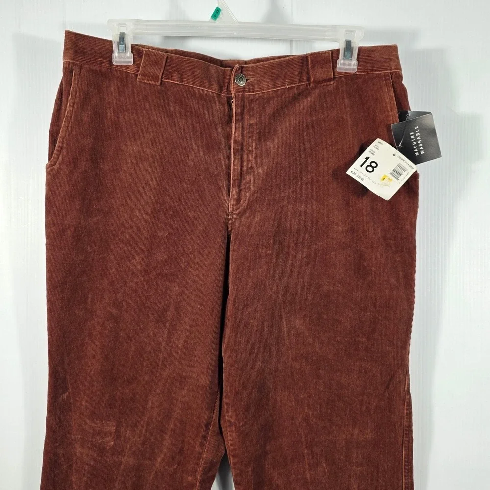 Sag Harbor Sport Rust Brown Corduroy Pants Womens 18 High Rise Straight Wide Leg